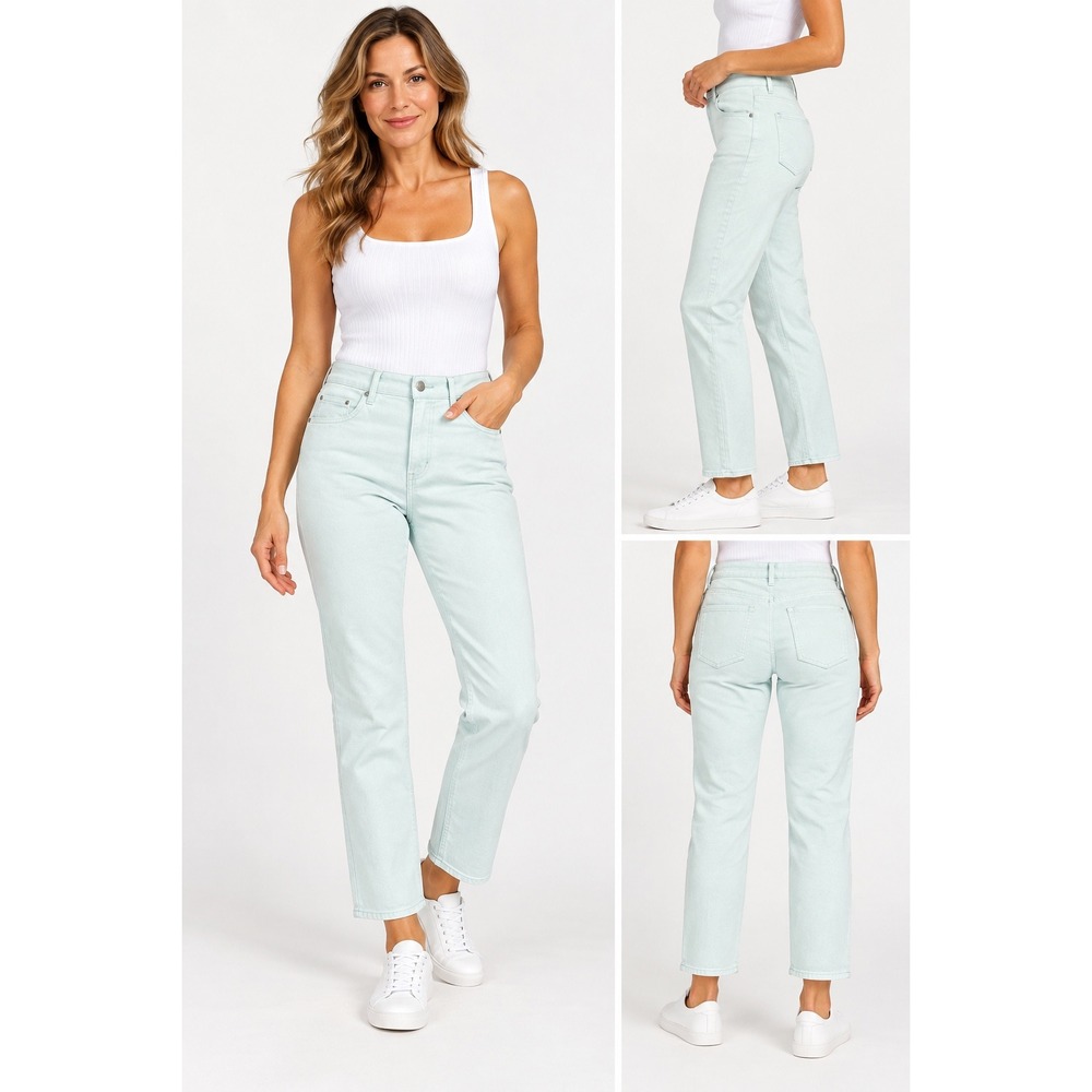 White House Black Market Jeans 8 High Rise Straight Leg Pale Pistachio Green